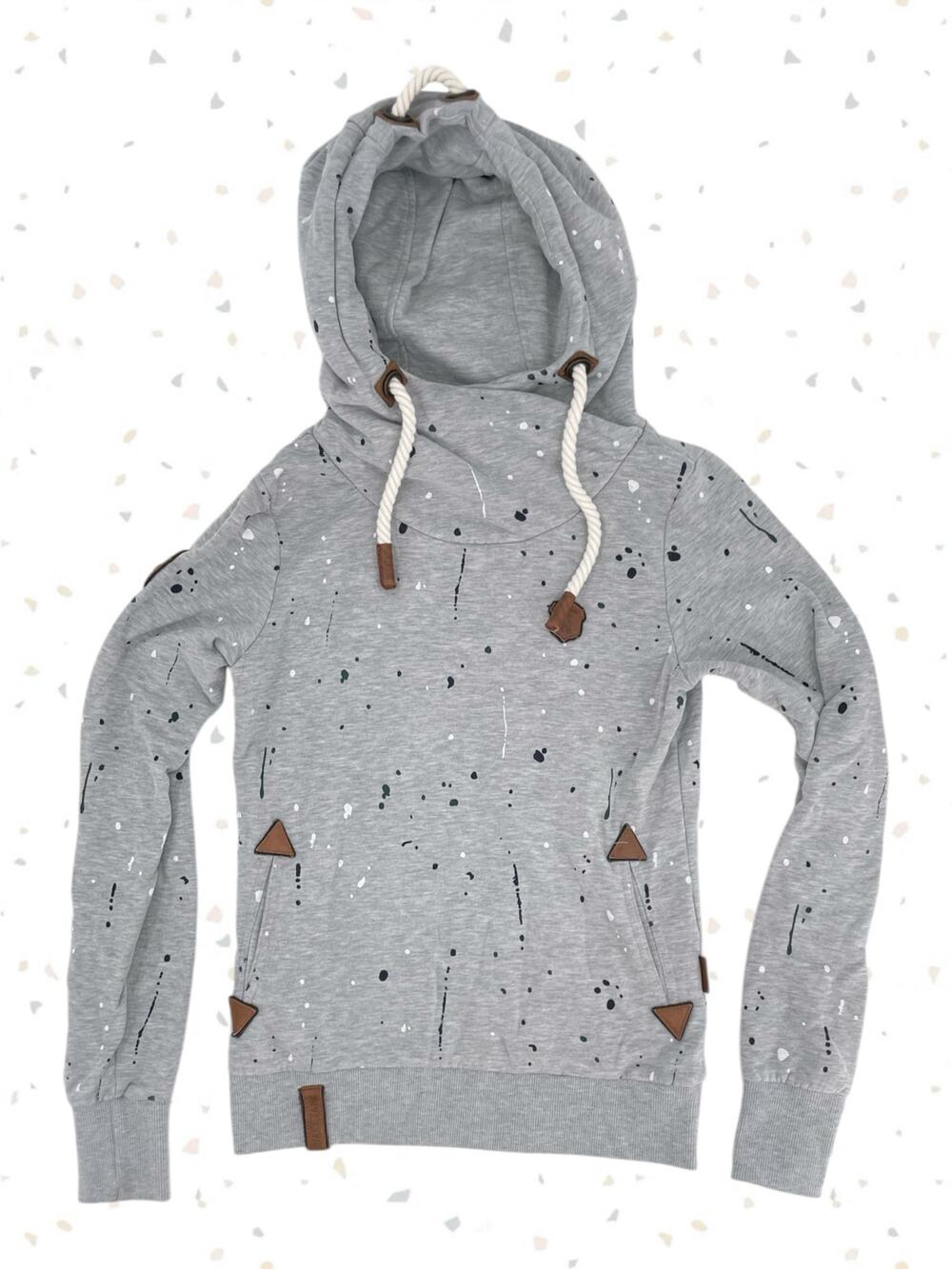 Naketano Gray Paint Splatter Hoodie Chunky Cowl Neck Cozy Indie Sleaze Skater S